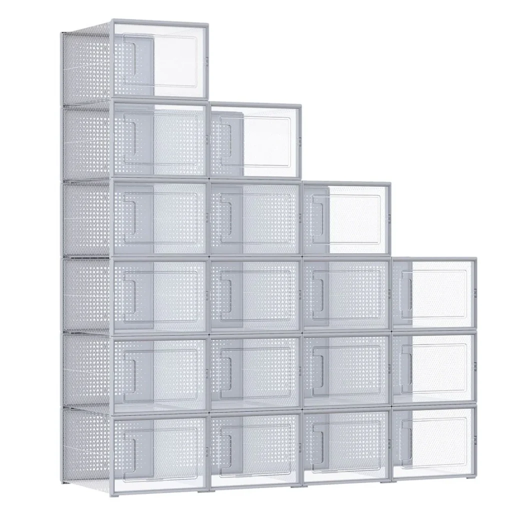 Scatole per scarpe set da 18 contenitore pieghevole per scarpe fino alla misura 46 grigio 12_0004449