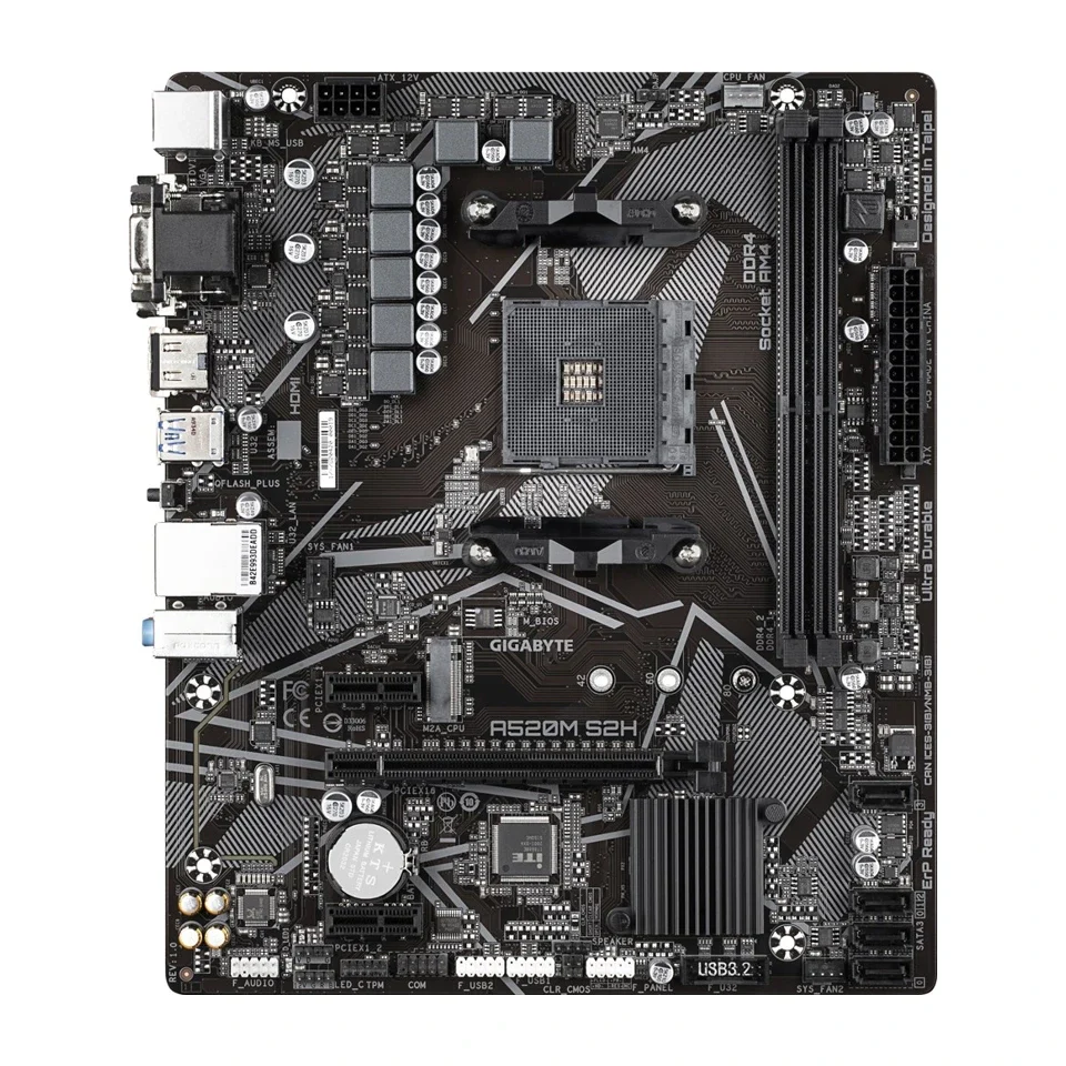 Scheda madre GIGABYTE A520M S2H - Supporta CPU AMD Ryzen 5000 Series AM4, VRM digitale puro 4+3 fasi, fino a 5100MHz DDR4 (OC), M.2 PCIe 3.0 x4, LAN GbE, USB 3.2 Gen 1