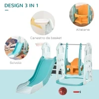 Scivolo 3 in 1 per Bambini con Altalena Regolabile, Canestro e Palle per Cameretta e Giardino, 149x186x98cm, Blu e Arancione - Image 4