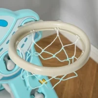 Scivolo per Bambini da 18 Mesi Pieghevole con 3 Scalini e Canestro Basket, 140x87x75cm, Blu e Grigio - Image 10