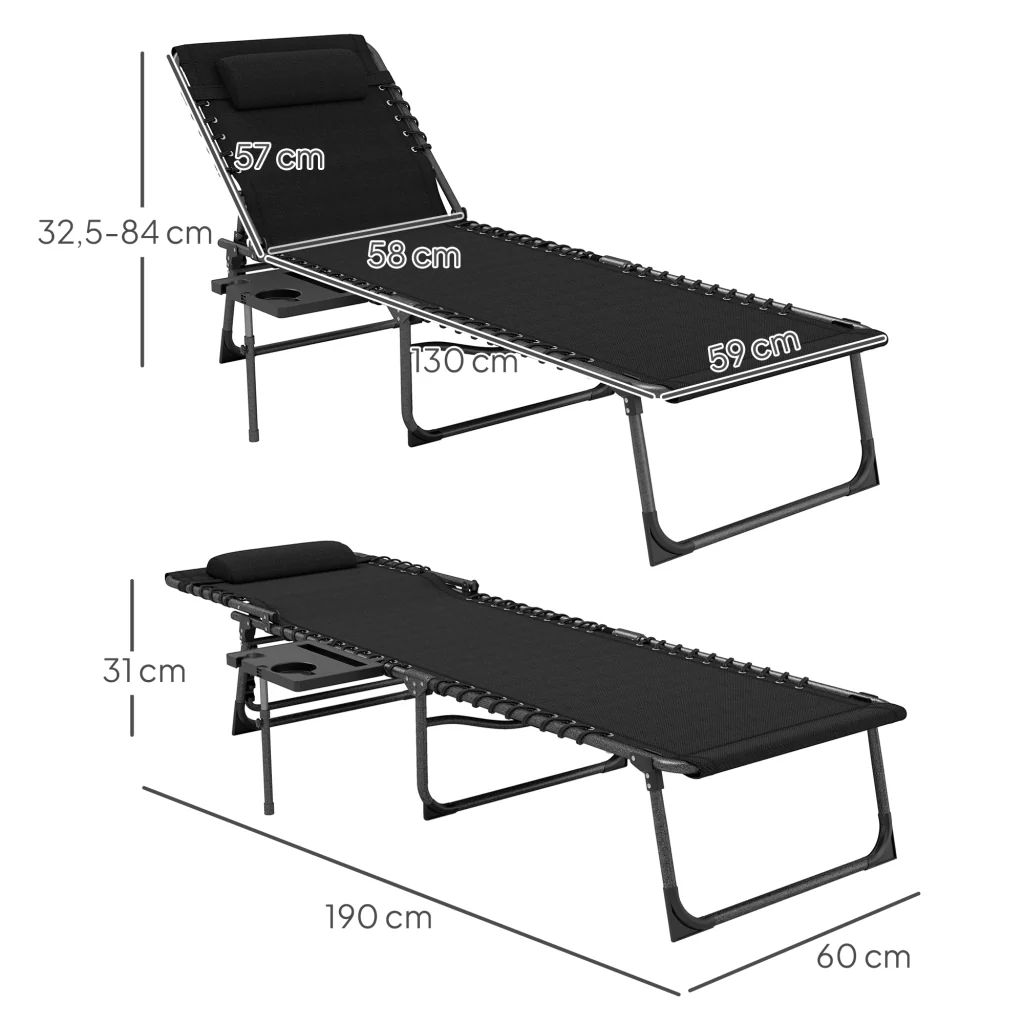Scontrosi pieghevole e confortevoli con cuscino schienale regolabile a 5 posizioni carico 120kg - Image 3