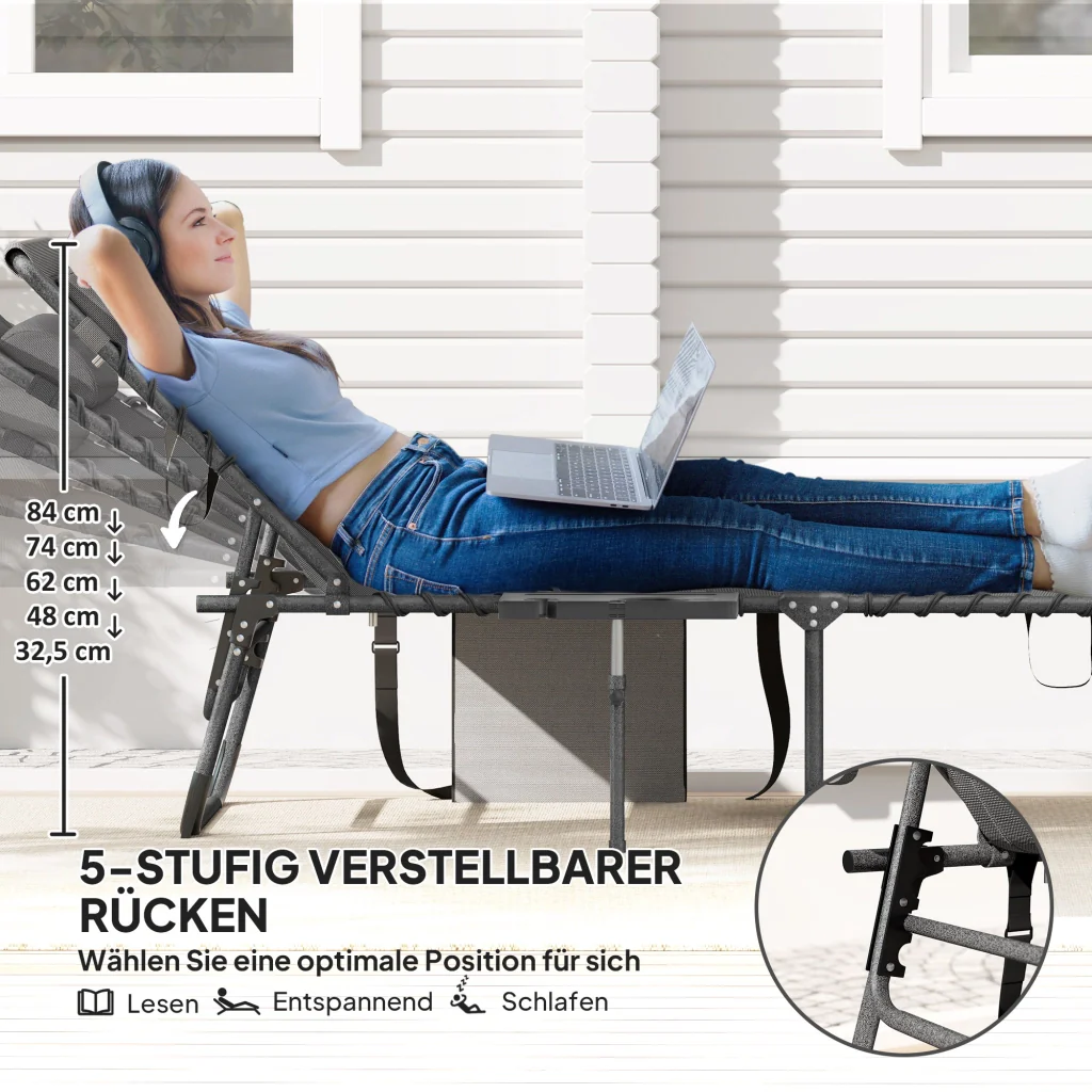 Scontrosi pieghevole e confortevoli con cuscino schienale regolabile a 5 posizioni carico 120kg - Image 4