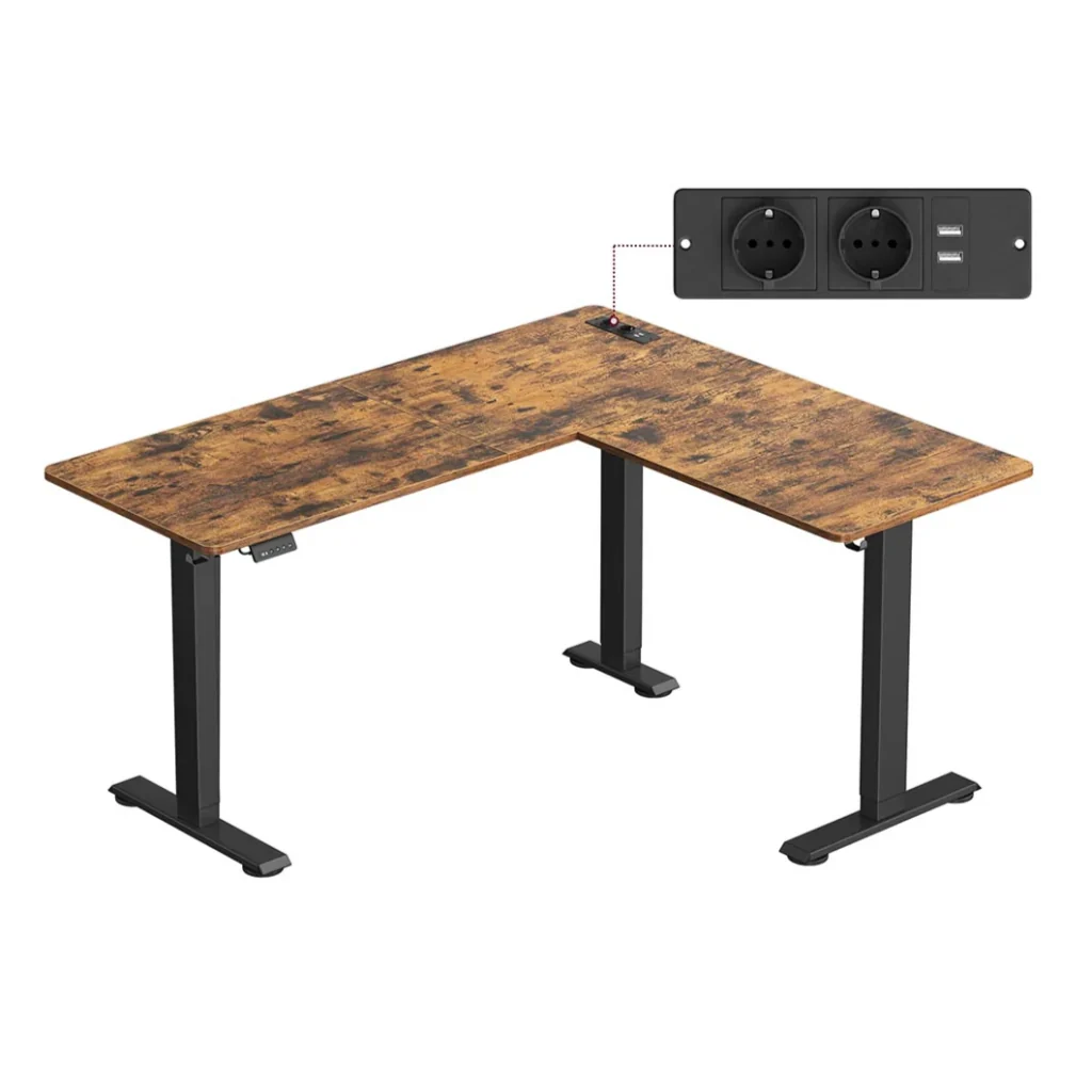 Scrivania angolare elettrica regolabile in altezza 140 x 160 cm con multipresa funzione memory 2 impostazioni di altezza per lavoro a distanza marrone 12_0004614