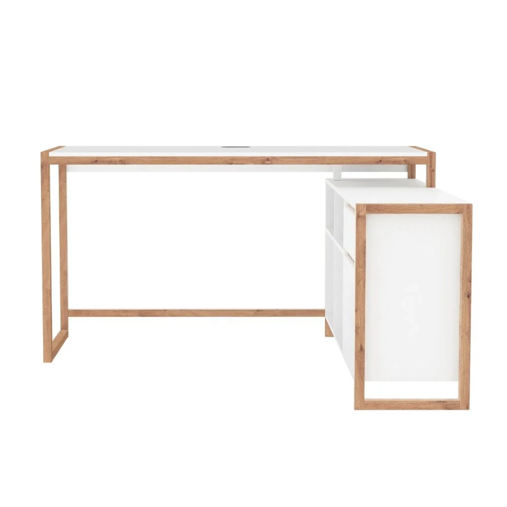 Scrivania angolare New Denver37A reversibile con 1 cassetto 1 anta e 4 ripiani in bianco e rovere - Image 6