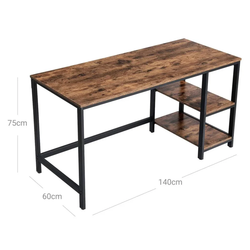 Scrivania con contenitore, tavolo porta computer con 2 ripiani reversibili, postazione di lavoro per telelavoro, soggiorno, struttura in acciaio, stile industriale, 140 cm, marrone rustico e nero 12 0001282 - Image 2
