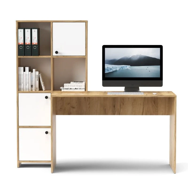 Scrivania con libreria Halk colore rovere e bianco - Image 2