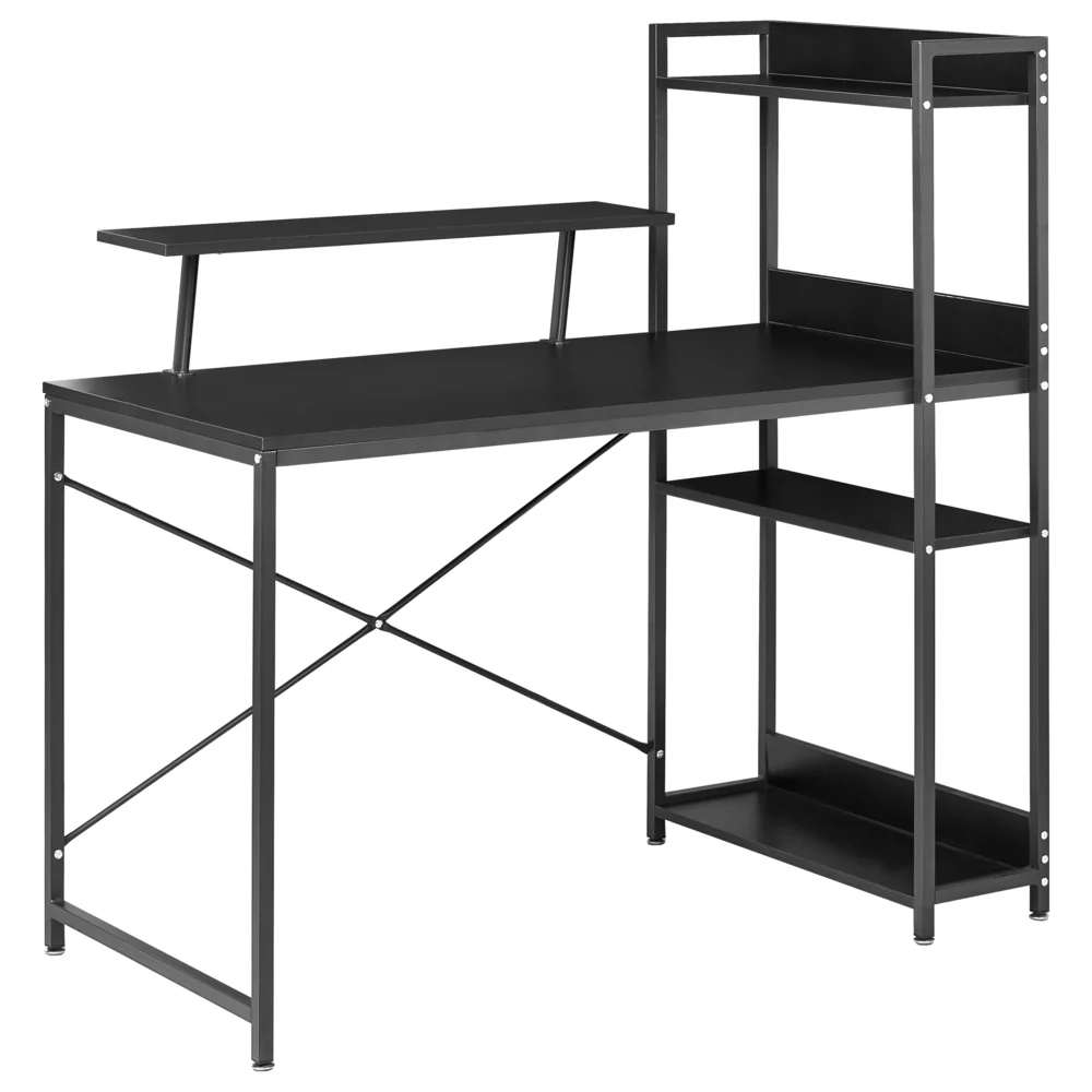Scrivania da gioco LED Piano in MDF nero Struttura con gambe in ferro verniciata a polvere 5 ripiani Supporto per monitor Moderno - Image 2