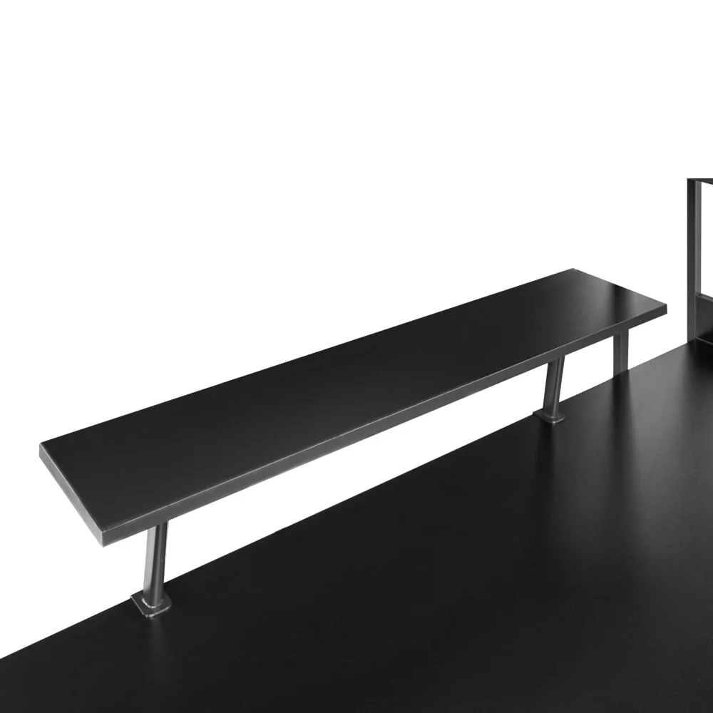 Scrivania da gioco LED Piano in MDF nero Struttura con gambe in ferro verniciata a polvere 5 ripiani Supporto per monitor Moderno - Image 6