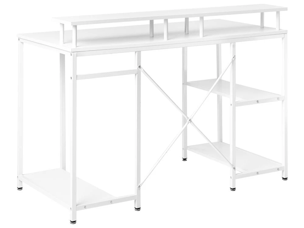 Scrivania da gioco Piano in MDF bianco Gambe e struttura in ferro verniciato a polvere LED 3 ripiani Scrivania moderna - Image 4