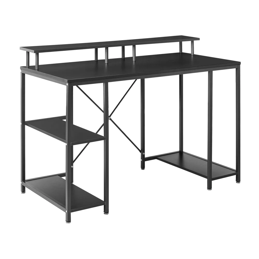 Scrivania da gioco Piano in MDF nero Gambe e struttura in ferro verniciato a polvere LED 3 ripiani Scrivania moderna - Image 2