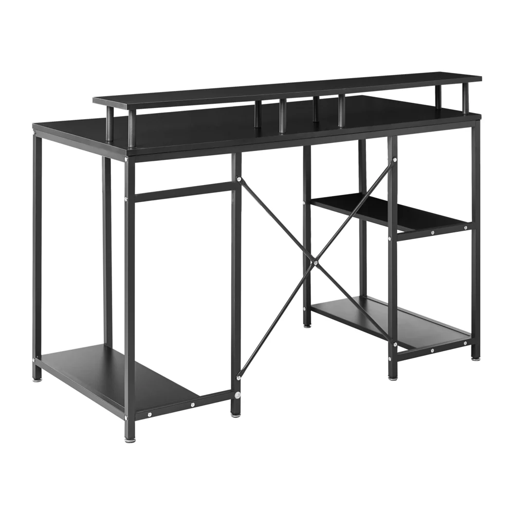 Scrivania da gioco Piano in MDF nero Gambe e struttura in ferro verniciato a polvere LED 3 ripiani Scrivania moderna - Image 5