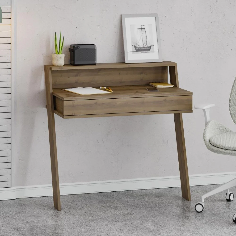 Scrivania da parete hitit noce con cassetto Cowork 94 cm.