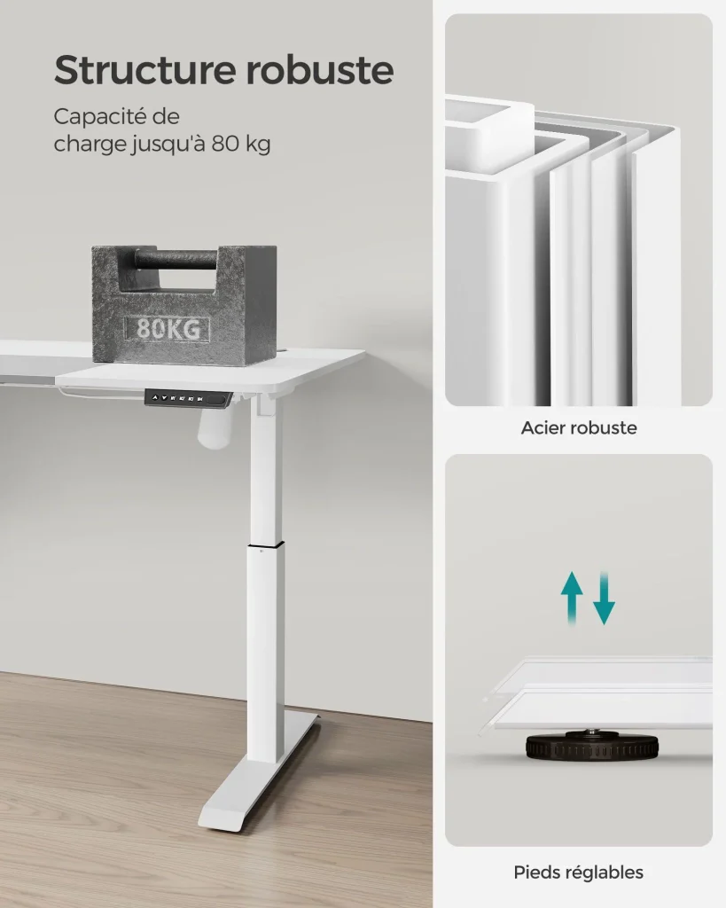 Scrivania elettrica sit-stand 60 x 120 x (72-120) cm tavolo regolabile in altezza con funzione memory 4 impostazioni di altezza tasca portaoggetti struttura in acciaio piano del tavolo bianco spesso 12_0004548 - Image 6