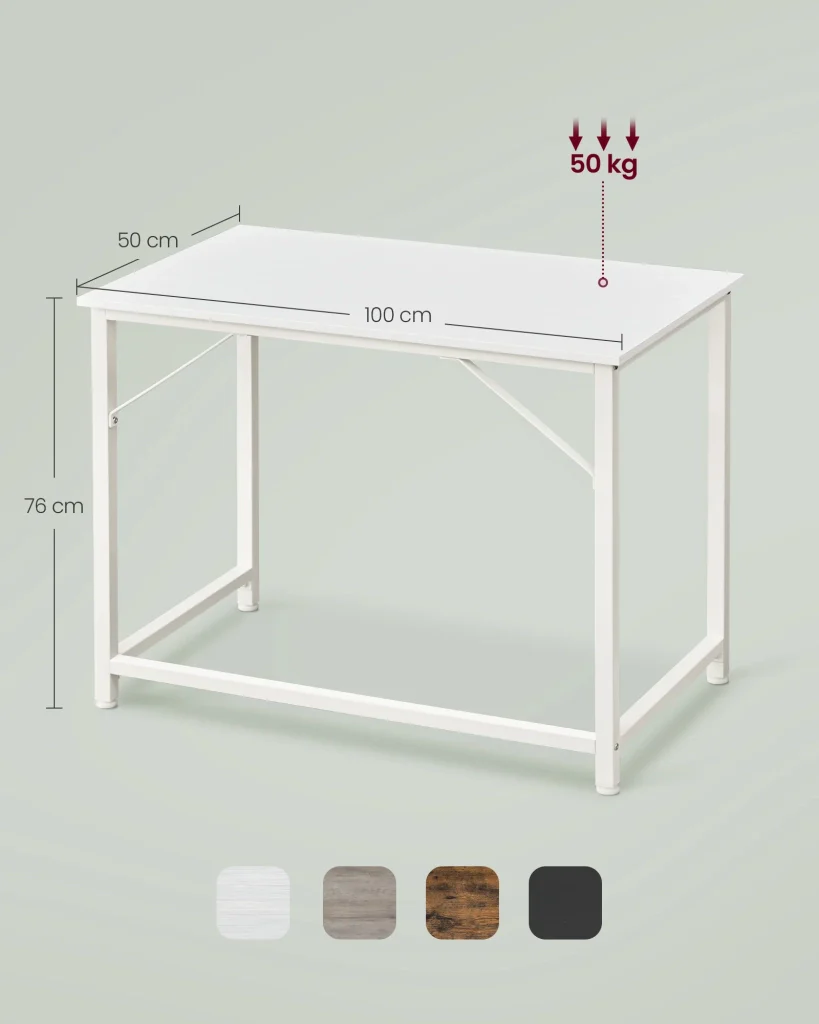 Piccola scrivania/postazione di lavoro 100 x 50 x 75 cm per ufficio soggiorno camera da letto montaggio semplice metallo stile industriale bianco 12_0004684 - Image 4