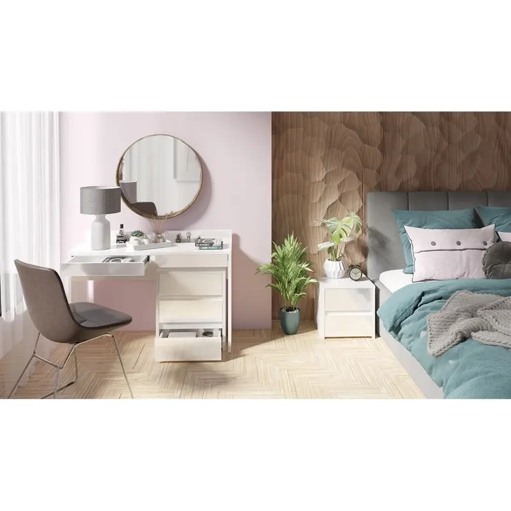 Scrivania, Toeletta design con due cassetti collezione SHERRY colore bianco finitura lucida - Image 3