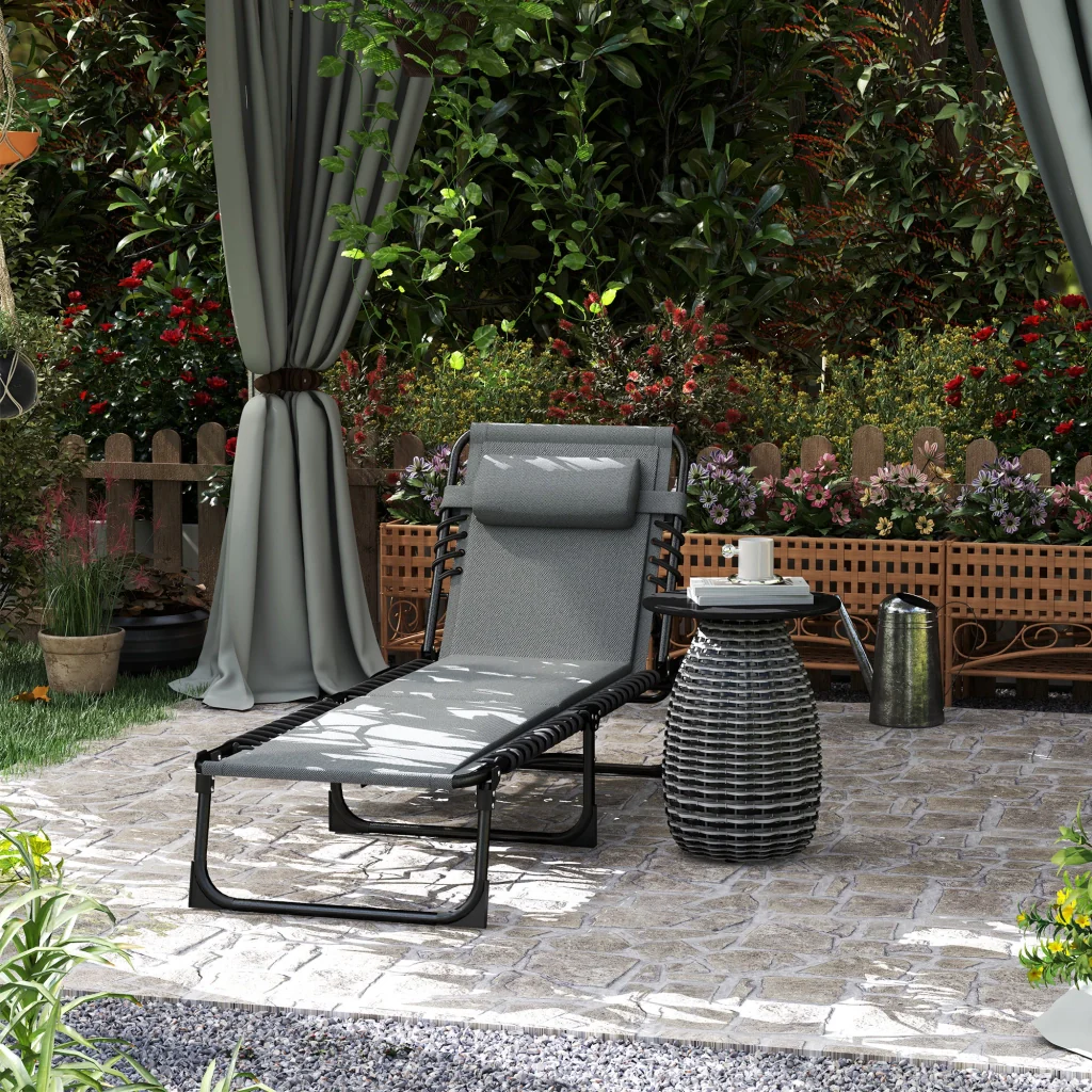 Sdraio da giardino imbottita e tasca laterale ideale per la piscina all'aperto e la piscina grigia - Image 2