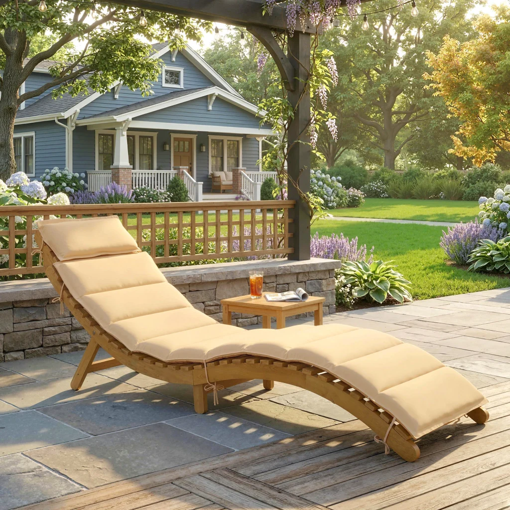 Sdraio da giardino in legno impermeabile pieghevole poggiatesta comodo manico per il trasporto 183x54x63cm beige - Image 2
