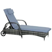 Sdraio da Giardino in Polirattan con Schienale Regolabile in 5 Posizioni, Cuscino, Ruote, Portata 160 kg, Sedia Sdraio Relax per Giardino, 200x73x30-103cm, Grigio - Image 5