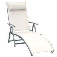 Sdraio da Giardino Pieghevole con Cuscino, Schienale con 7 Reclinazioni, 137x63.5x100.5cm, Beige