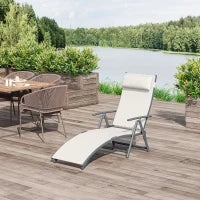 Sdraio da Giardino Pieghevole con Cuscino, Schienale con 7 Reclinazioni, 137x63.5x100.5cm, Beige - Image 2