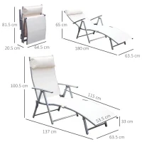 Sdraio da Giardino Pieghevole con Cuscino, Schienale con 7 Reclinazioni, 137x63.5x100.5cm, Beige - Image 3