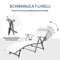 Sdraio da Giardino Pieghevole con Cuscino, Schienale con 7 Reclinazioni, 137x63.5x100.5cm, Beige - Image 4