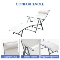 Sdraio da Giardino Pieghevole con Cuscino, Schienale con 7 Reclinazioni, 137x63.5x100.5cm, Beige - Image 5
