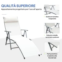 Sdraio da Giardino Pieghevole con Cuscino, Schienale con 7 Reclinazioni, 137x63.5x100.5cm, Beige - Image 7