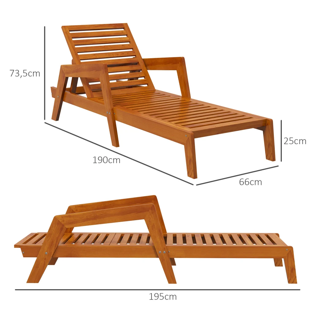 Sdraio da giardino Sdraio in legno legno massiccio 66 cm x 190 cm x 73 5 cm arancione - Image 3