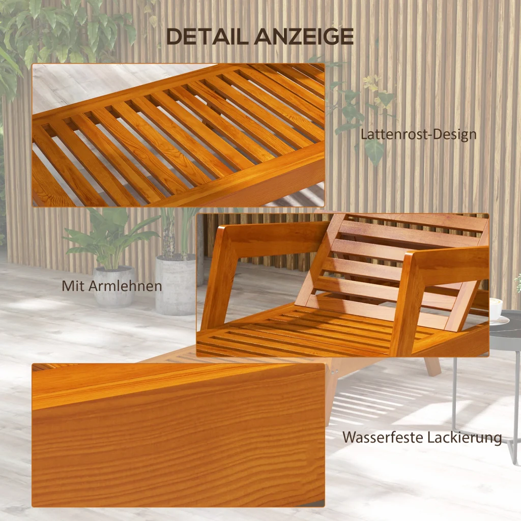 Sdraio da giardino Sdraio in legno legno massiccio 66 cm x 190 cm x 73 5 cm arancione - Image 6