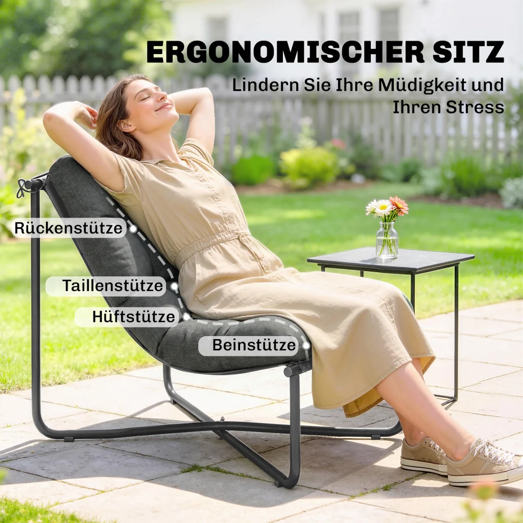 Sdraio da salotto giardino esterno poltrona ergonomica con cuscino adatto alla pelle ampio telaio in acciaio grigio - Image 4