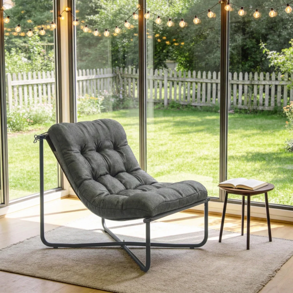 Sdraio da salotto giardino esterno poltrona ergonomica con cuscino adatto alla pelle ampio telaio in acciaio grigio - Image 8