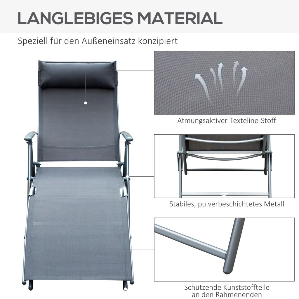 Sdraio da spiaggia imbottita 7 posizioni regolabili carico 165kg comfort grigio esterno - Image 7
