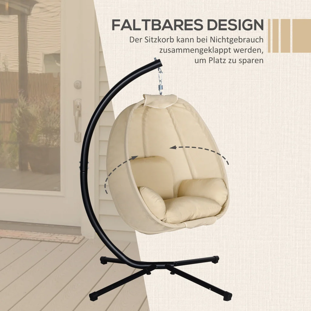 Sedia amaca a forma d'uovo con morbido cuscino interno all'aperto 125×95×170cm kaki - Image 6