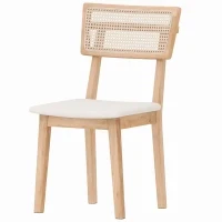 Sedia da pranzo, Schienale in rattan, Seduta in ecopelle, Legno di gomma, Legno naturale - Image 5