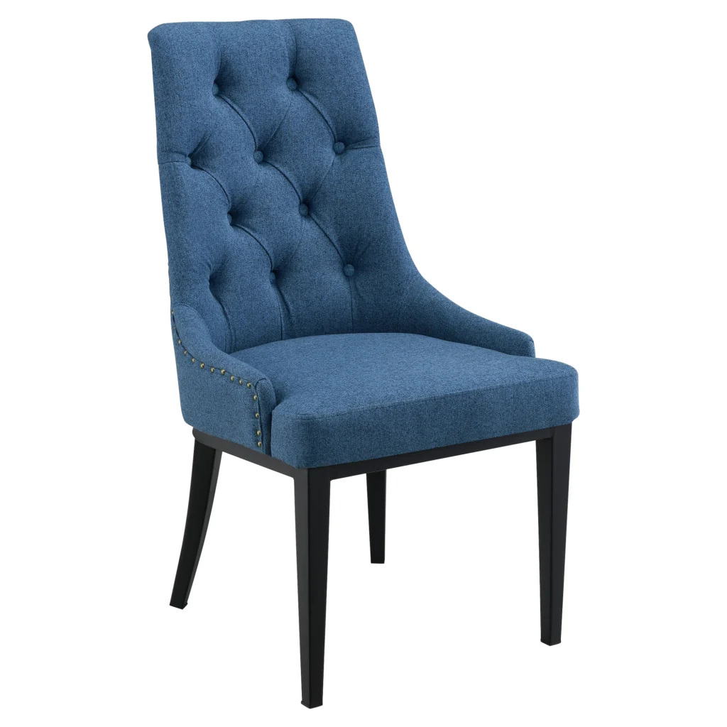 Sedia da Sala/Salotto/Soggiorno/Pranzo Poltrona in Stile Chesterfield con Schienale in Tessuto Alta Trapuntata e Gambe in Metallo - Blu Scuro