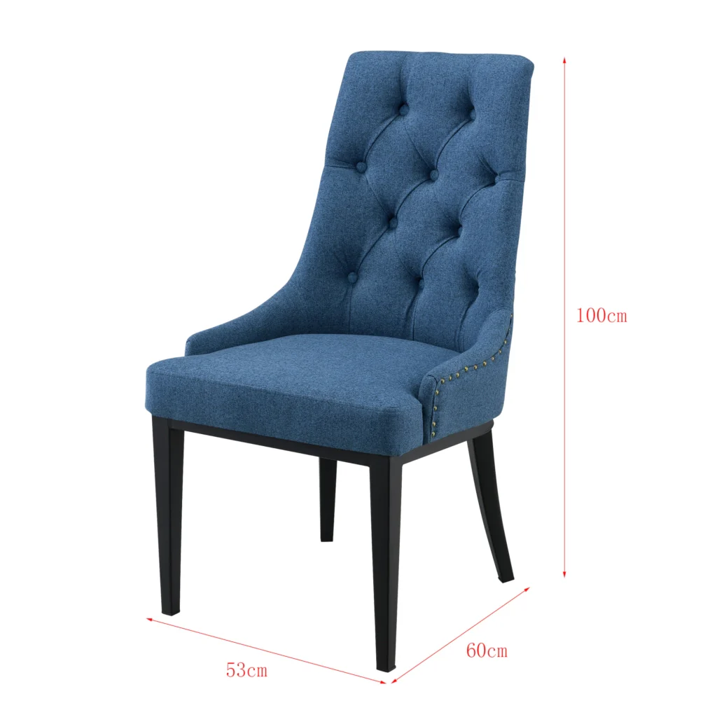 Sedia da Sala/Salotto/Soggiorno/Pranzo Poltrona in Stile Chesterfield con Schienale in Tessuto Alta Trapuntata e Gambe in Metallo - Blu Scuro - Image 2