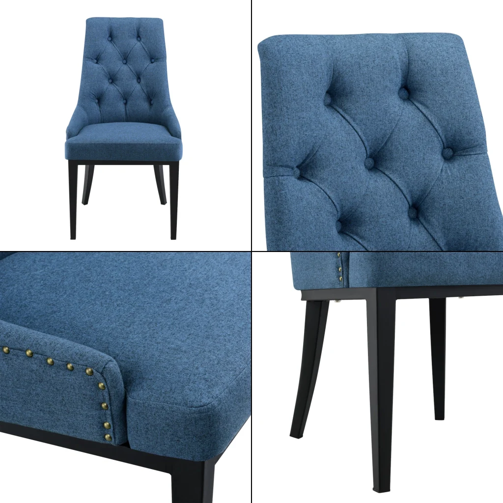 Sedia da Sala/Salotto/Soggiorno/Pranzo Poltrona in Stile Chesterfield con Schienale in Tessuto Alta Trapuntata e Gambe in Metallo - Blu Scuro - Image 6