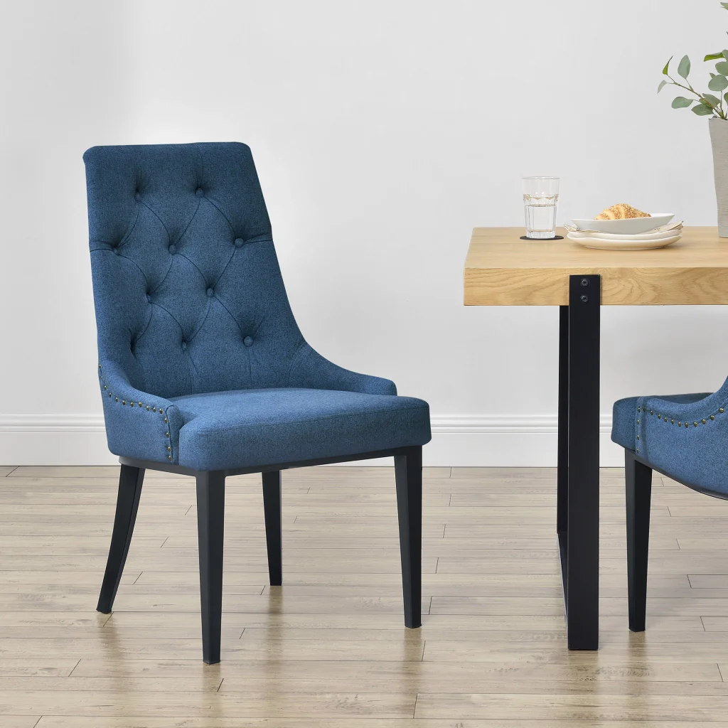 Sedia da Sala/Salotto/Soggiorno/Pranzo Poltrona in Stile Chesterfield con Schienale in Tessuto Alta Trapuntata e Gambe in Metallo - Blu Scuro - Image 7