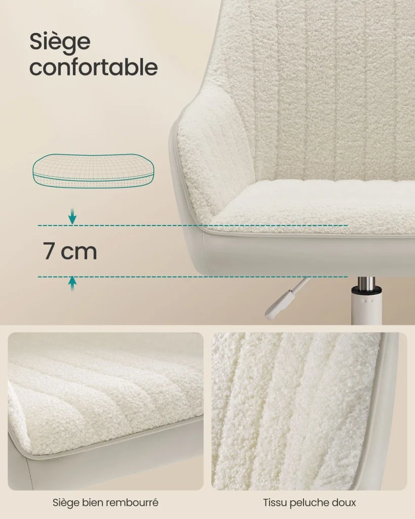 Sedia da ufficio con superficie in velluto sedia girevole seduta ergonomica imbottitura in schiuma altezza regolabile beige 12_0004852 - Image 3