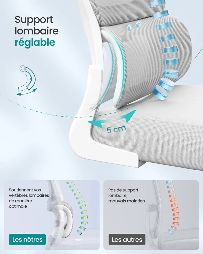 Sedia da ufficio ergonomica con doppio strato di tessuto a rete braccioli pieghevoli supporto lombare regolabile e poggiatesta funzione di oscillazione grigio 12_0004854 - Image 2