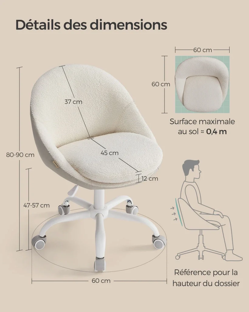 Sedia da ufficio girevole seduta comoda imbottitura in schiuma altezza regolabile per ufficio camera da letto sala riunioni beige 12_0004874 - Image 6