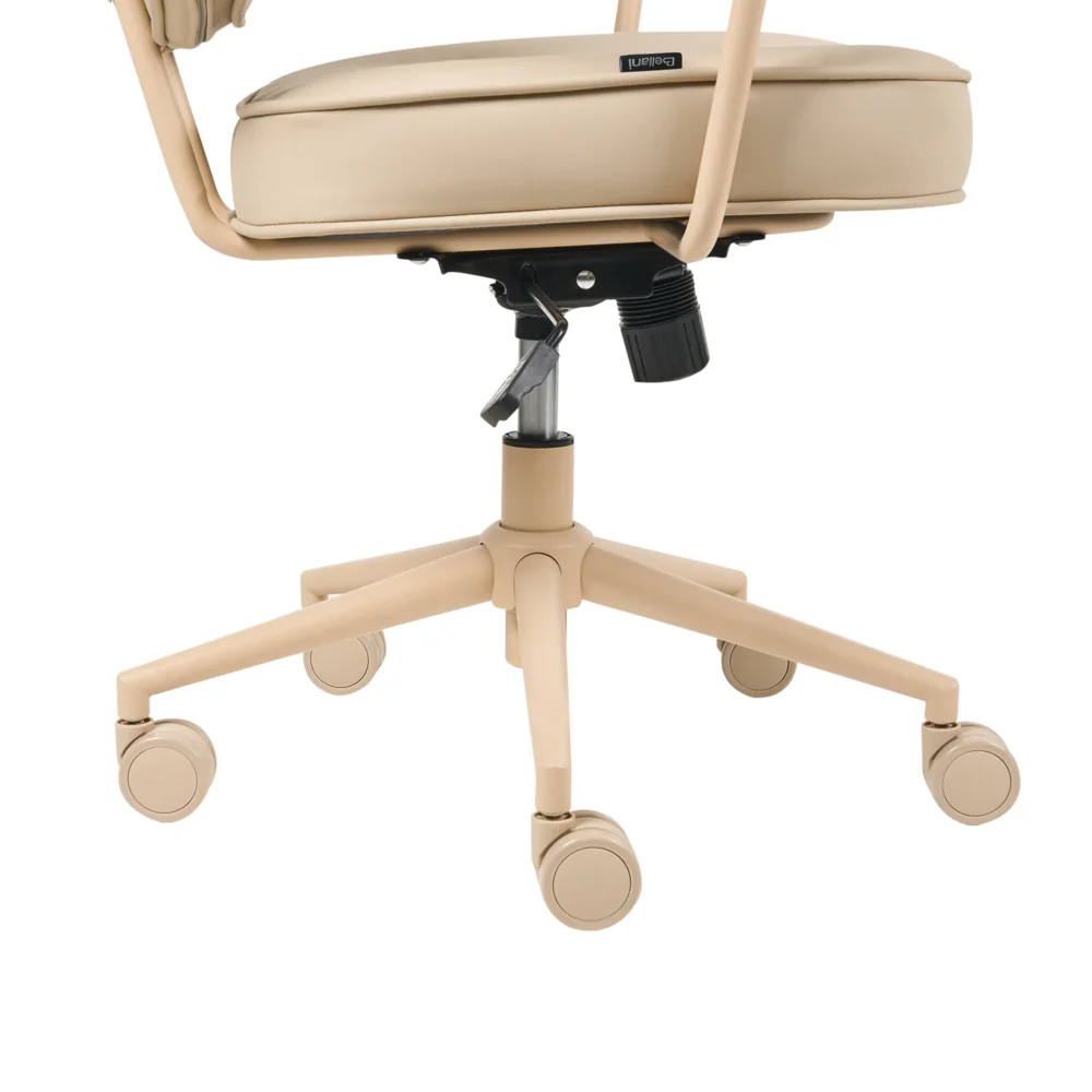 Sedia da ufficio in tessuto Struttura in metallo ecopelle Funzione girevole Altezza regolabile Mobili da ufficio Beige - Image 8
