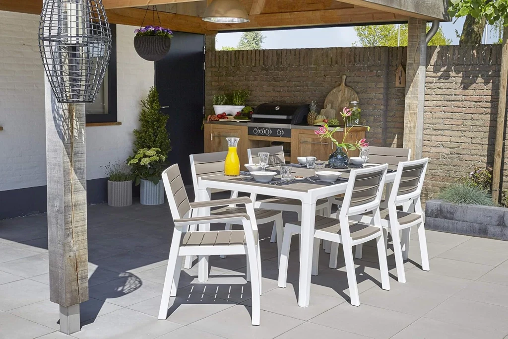 Sedia da Giardino con Braccioli in Polipropilene Effetto Rattan e Doghe Legno Colore Bianco e Cappuccino Harmony Armchair Keter - Image 4