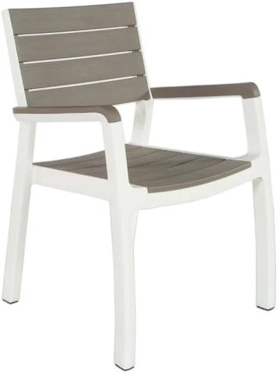 Sedia da Giardino con Braccioli in Polipropilene Effetto Rattan e Doghe Legno Colore Bianco e Cappuccino Harmony Armchair Keter - Image 6