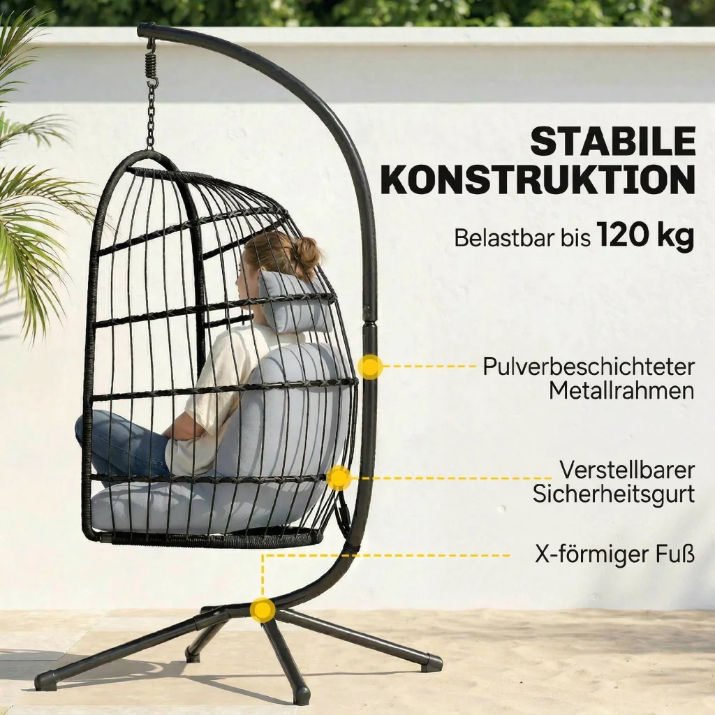 Sedia pieghevole in rattan con telaio cuscino cintura di sicurezza altezza regolabile - Image 4