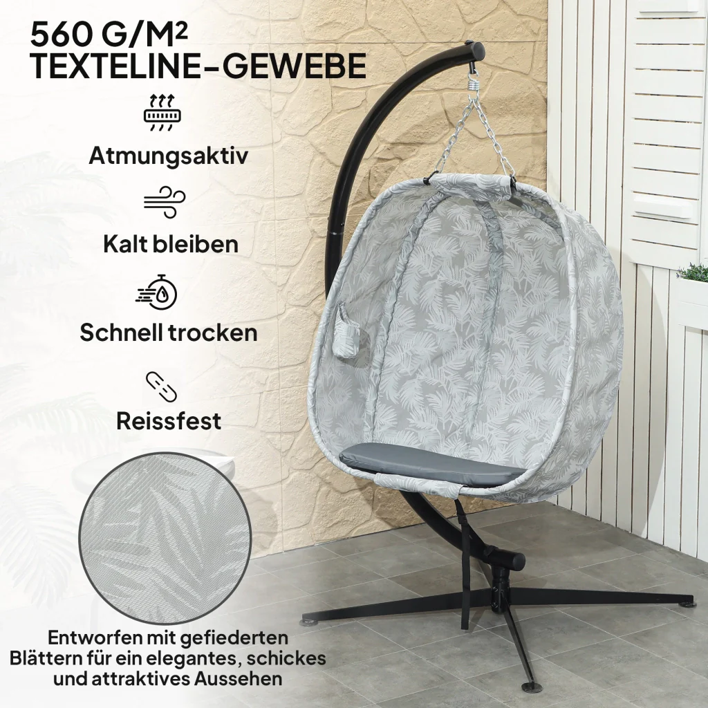 Sedia sospesa a forma di uovo per uso esterno altalena con telaio cuscini per sedile Indoor Outdoor - Image 5
