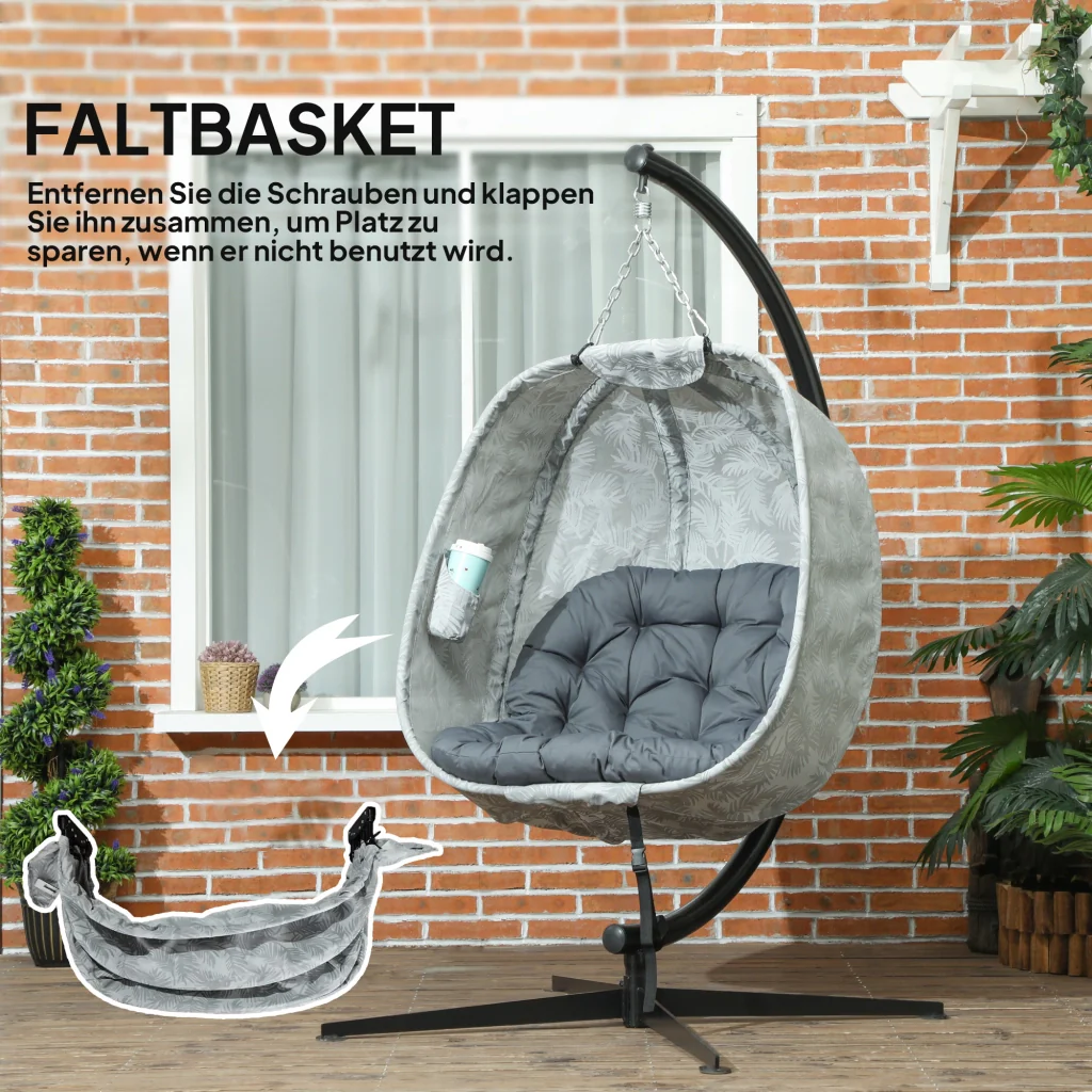 Sedia sospesa a forma di uovo per uso esterno altalena con telaio cuscini per sedile Indoor Outdoor - Image 6
