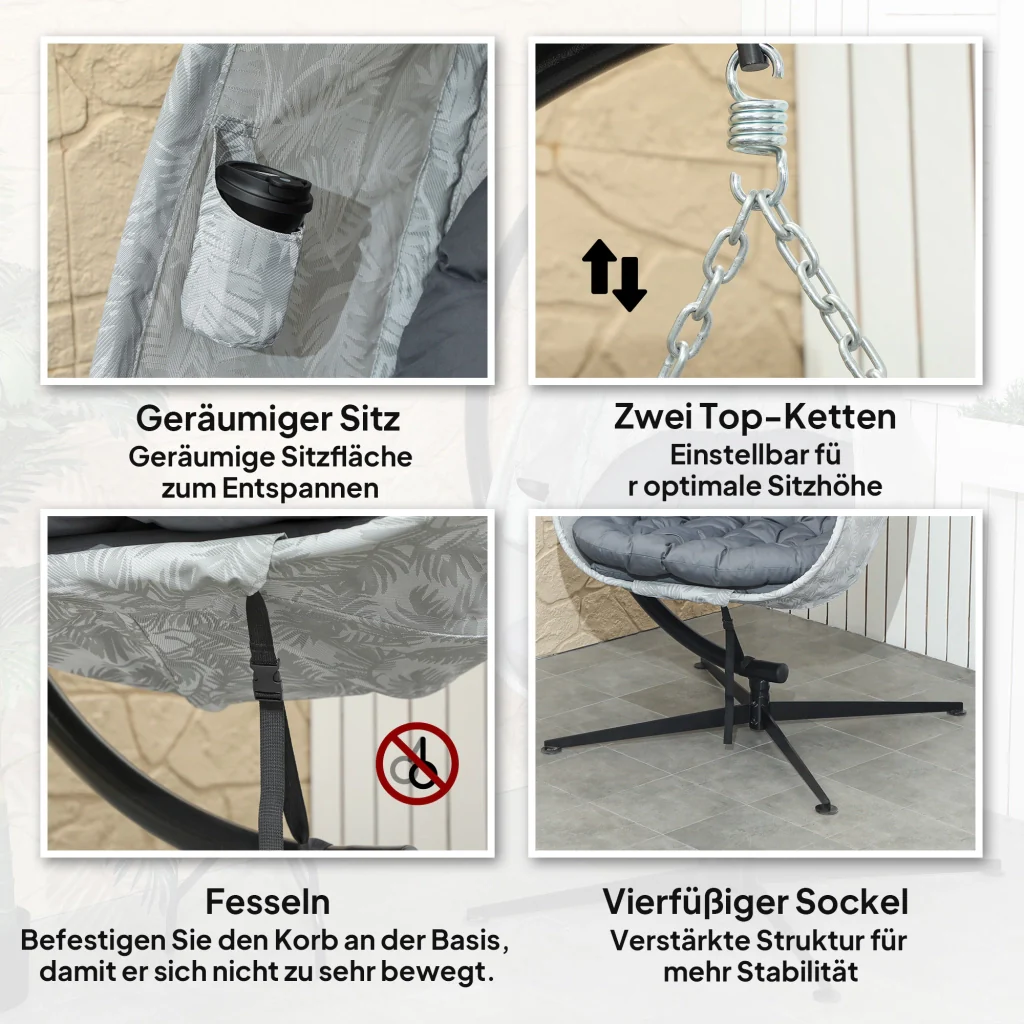 Sedia sospesa a forma di uovo per uso esterno altalena con telaio cuscini per sedile Indoor Outdoor - Image 7