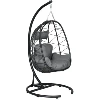 Sedia Sospesa da Giardino, Resistente alle Intemperie, Cuscino Incluso, 102 cm x 102 cm x 195 cm, Grigio Scuro